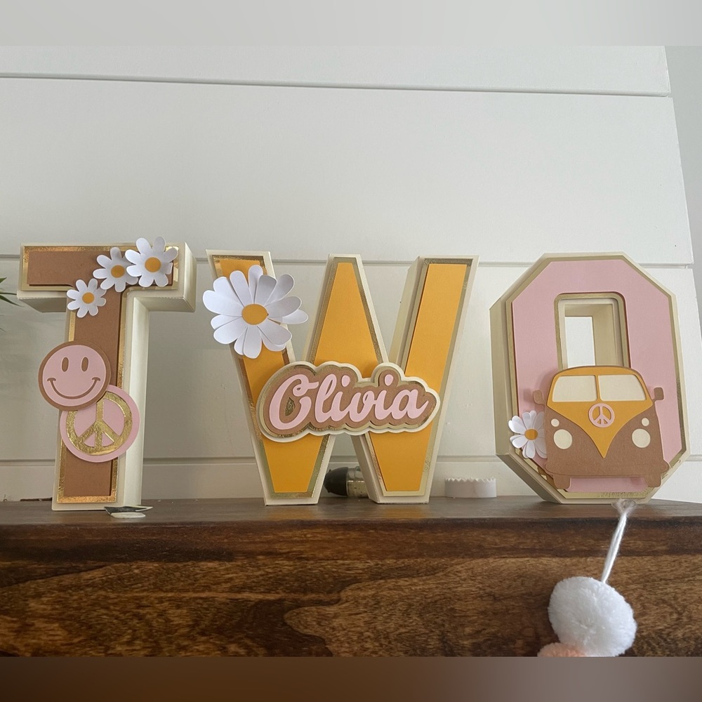 Retro Second birthday “ Two “ 3D letters.